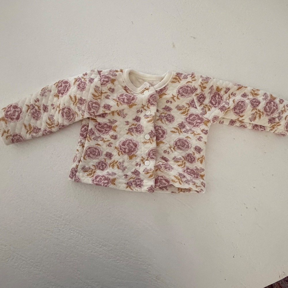 Le Top Bebe Quilted Floral Cardigan Jacket Mauve Rose Print 0-3M